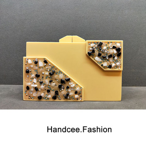 YELLOW ACRYLIC BAG  WITH SMALL STONE DECORATED HC-P031
